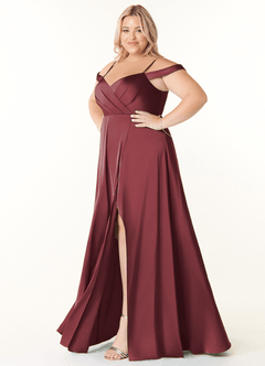 Azazie Ocean Bridesmaid Dresses Merlot A-Line V-Neck Pleated Stretch Satin Dress image8