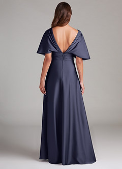 Azazie Pamela Robes de demoiselle d'honneur Robe Trapèze en Satin extensible Plissé Bleu Orageux image2