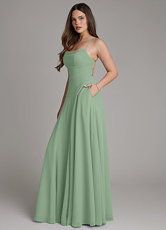 Azazie Irelia Vestidos de damas de honor Vestido de Matcha de Gasa de Línea A con Escote de Corazón image2