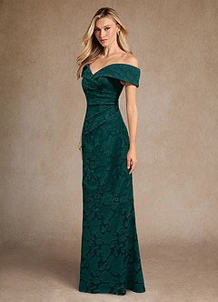 Azazie Canton Mother of the Bride Dresses Pine Mermaid Off the Shoulder Floral Burnout Dress image2