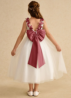 Azazie Lilli Blumenmädchenkleider A-Linie Schleifen Tüll Kleid Elfenbein Antikrosa image2