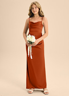 Azazie Mai Junior Burnt Orange A-Line Sweetheart Neckline Stretch Satin Dress image4