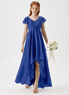 Azazie Caria Junior Royal Blue A-Line Pleated Chiffon Dress image3