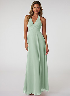 Azazie Tessie Bridesmaid Dresses Agave A-Line V-Neck Pleated Chiffon Dress image1