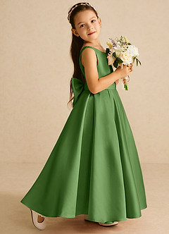 Azazie Pipsy Abiti da Ragazza di Fiori Abito A-Line in Raso Opaco Fiocco Basilico image3