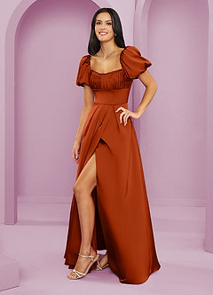 Barbie ♥ Azazie Bridesmaid Dresses Paprika A-Line Ruched Stretch Satin Dress image3