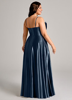 Azazie Elle Bridesmaid Dresses Dark Navy A-Line with Pockets Metallic Satin Dress image11