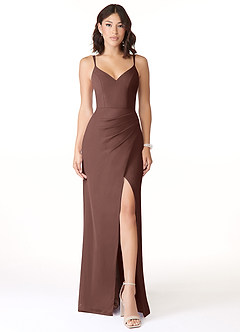 Azazie Leo Bridesmaid Dresses Espresso Mermaid V-Neck Pleated Chiffon Dress image1