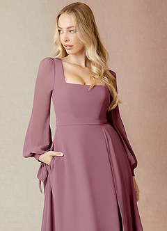 Azazie Leonia Bridesmaid Dresses Vintage Mauve A-Line Long Sleeve Chiffon Dress image6