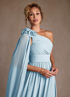 Azazie Lancaster Moeder van de bruid jurken A-Lijn Jurk van Chiffon One-Shoulder Hemelsblauw image4