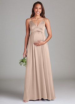 Azazie Emree vestidos de dama de honor de maternidad Vestido Línea A con bolsillos Hasta el suelo Satén Elástico image1