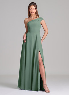 Azazie Melanie Bridesmaid Dresses Eucalyptus A-Line Off the Shoulder Chiffon Dress image3