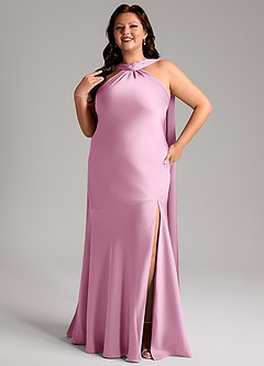 Azazie Kinsley Vestidos de madrinha de casamento Vestido Rosa Doce de Cetim elástico de sereia com Racha Lateral image11