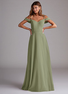 Azazie Marley Jurken voor bruidsmeisjes Converteerbaar Jurk van Chiffon met A-Lijn Off the Shoulder Pistache image4