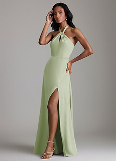 Azazie Tracie Bridesmaid Dresses Dusty Sage A-Line Side Slit Stretch Satin Dress image4