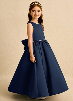 Azazie Daisies Flower Girl Dresses Dark Navy Ball-Gown Bow Matte Satin Dress image6