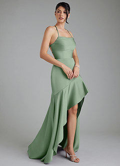 Azazie Jaslene Bridesmaid Dresses Matcha A-Line Corset Stretch Satin Dress image6