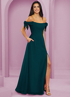 Barbie ♥ Azazie Robes de demoiselle d'honneur Robe Trapèze Convertible en Mousseline de soie Épaule décolletée Vert Pin image4