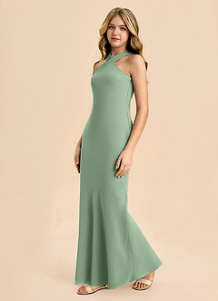 Azazie Doretta Junior Robe Fourreau en Mousseline de soie Plissée Matcha image4