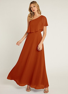 Azazie Lizzy Final Sale Paprika A-Line One Shoulder Chiffon Dress image5