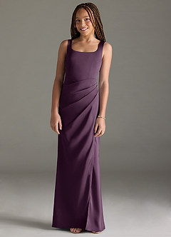 Azazie Mero Junior Plum Mermaid Pleated Stretch Satin Dress image1