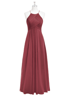 Azazie Ginger Abiti da Damigella Abito A-Line in Chiffon con Scollo Halter a Pieghe Merlot image6