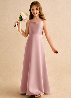 Azazie Joella Girls Formal Flower Girl Dresses Rose Gold A-Line Pleated Matte Satin Dress image3