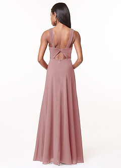Azazie Brandie Robes de demoiselle d'honneur Robe Trapèze en Mousseline extensible Plissée Rose Poussiéreuse image2