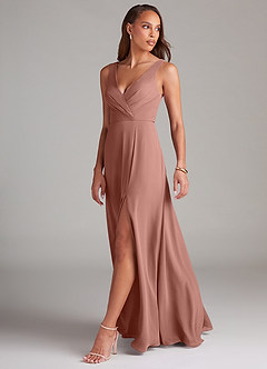 Azazie Nelly Robes de demoiselle d'honneur Robe Trapèze en Mousseline de soie Plissée Rose De Cèdre image4