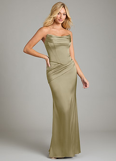 Azazie Sorrel Bridesmaid Dresses Moss Green Mermaid Strapless Stretch Satin Convertible Dress image6