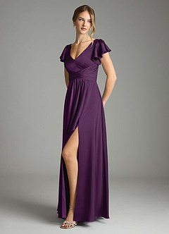 Azazie Omari Bridesmaid Dresses Grape A-Line Stretch Satin Dress image4