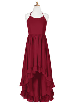 Azazie Sarafina Junior Burgundy A-Line Lace Chiffon Dress image6