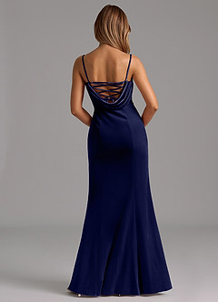 Azazie Karryn Vestidos de damas de honor Vestido de Azul Marino Oscuro de terciopelo de Corte Sirena con Corsé image5