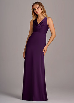 Azazie Wrenlee Bridesmaid Dresses Grape A-Line Stretch Satin Dress image5