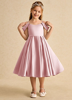 Azazie Favia Final Sale Dusty Blue A-Line Off the Shoulder Matte Satin Dress image4