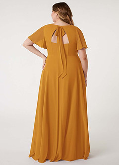 Azazie Kimber Bridesmaid Dresses Butterscotch A-Line Flounce Sleeve Chiffon Dress image10