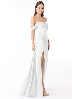 Azazie Amyra Šaty pre družičky Morská panna Z ramena Strečový satén Dĺžka podlahy Šaty image4