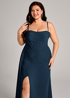 Azazie Amyra Bridesmaid Dresses Dark Navy Sheath Off the Shoulder Chiffon Convertible Dress image10