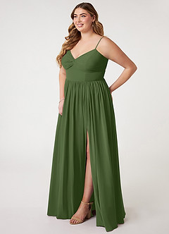 Azazie Zeya Bridesmaid Dresses Olive A-Line V-Neck Pleated Chiffon Dress image8