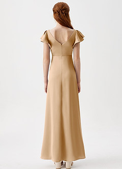 Azazie Omari Junior Gold A-Line Pleated Stretch Satin Dress image7