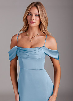 Azazie Saige Suknie dla druhen Syrena Zza ramienia Satyna elastyczna Długość kostki Sukienka image2