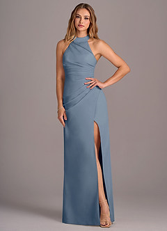 Azazie Jemma Bridesmaid Dresses Twilight Sheath Pleated Chiffon Dress image4