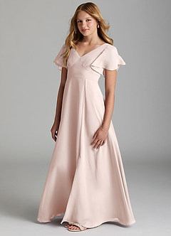 Azazie Kimber Junior Rose Petal A-Line Pleated Chiffon Dress image5
