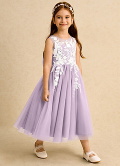 Azazie Sundae Flower Girl Dresses Frosted Lilac Ball-Gown Lace Dress image4