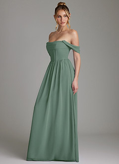 Azazie Caterina 신부 들러리 드레스 A라인 코르셋 쉬폰 바닥 길이 드레스 image9