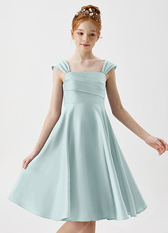 Azazie Amira Junior Mist A-Line Pleated Stretch Satin Dress image3