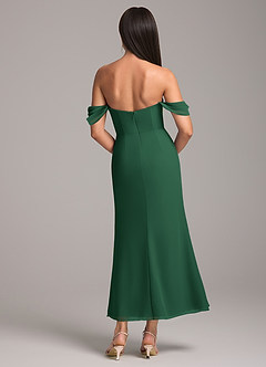 Azazie Saige Bridesmaid Dresses Dark Green Sheath Off the Shoulder Chiffon Convertible Dress image5