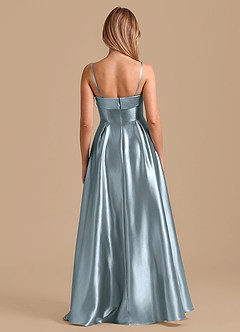 Azazie Lucienne Bridesmaid Dresses Dusty Blue A-Line Pleated Metallic Satin Dress image2