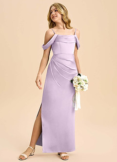 Azazie Saige Junior Robe Fourreau en Satin extensible Épaule décolletée Frostiges Flieder image5