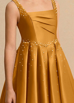Azazie Jello Girls Formal Flower Girl Dresses Butterscotch Ball-Gown Pleated Matte Satin Dress image5